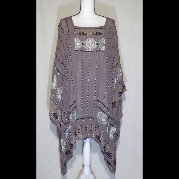 FREE PEOPLE BOHO PARTY DRESS PEWTER COMBO NWOT - Picture 2 of 3